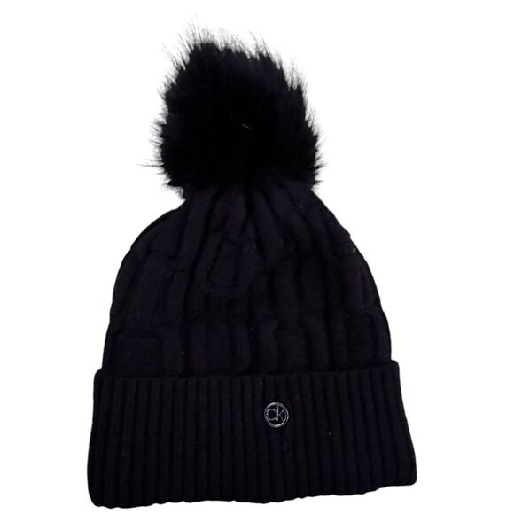 Calvin Klein ~ Black Pompom Beanie ~ one size - Picture 1 of 8